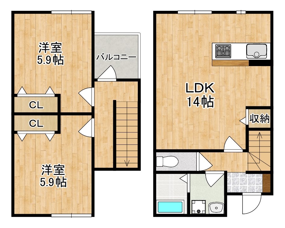 法蓮Ｆ棟 107号室 間取り