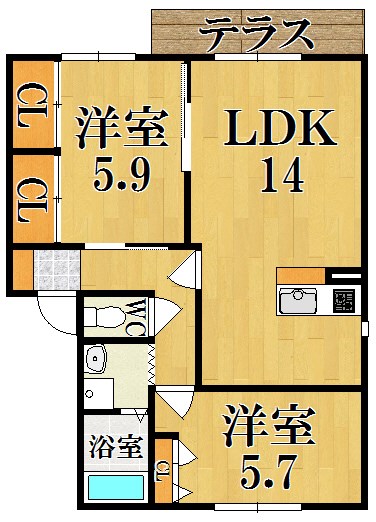 ＲＡＦＦＬＥＳ　南八木　 Ｂ102号室 間取り