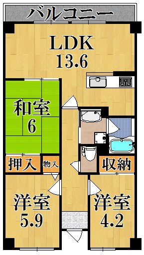 レフィナード・ラ・シャレー生駒 305号室 間取り