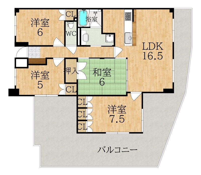 グランコート富雄 505号室 間取り