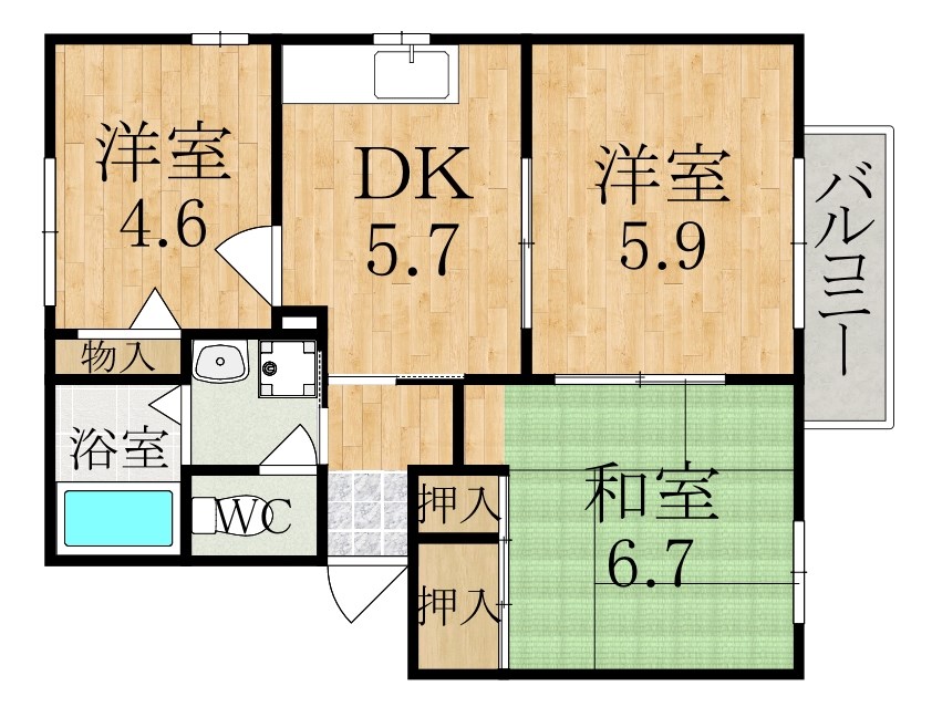 シャトレーヌ梅美台C棟 201号室 間取り