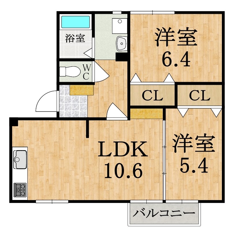 エクセル青垣Ｃ 203号室 間取り