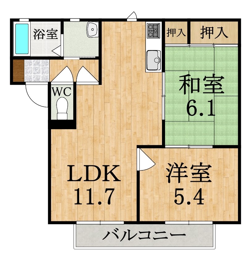 バリュージュ植善Ａ棟 201号室 間取り