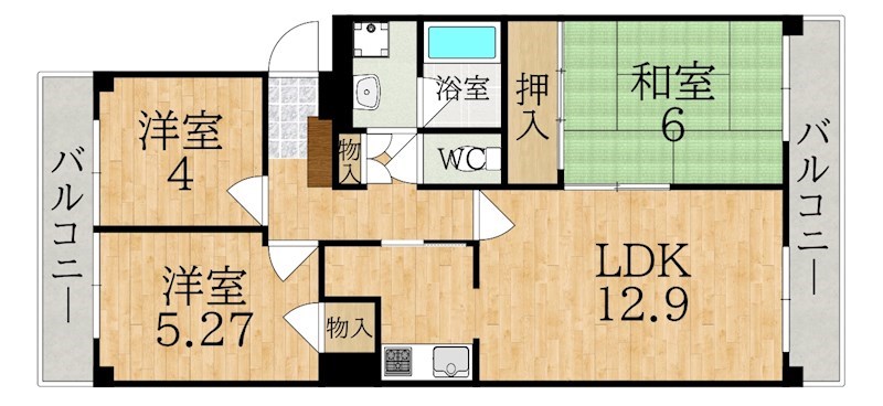 チュリス学園前 404号室 間取り