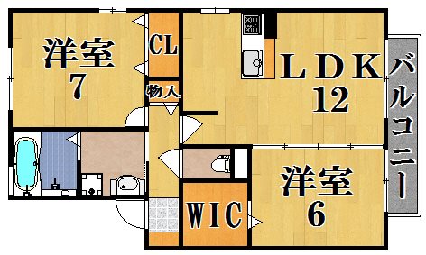 リビングタウン学研都市Ａ棟 201号室 間取り