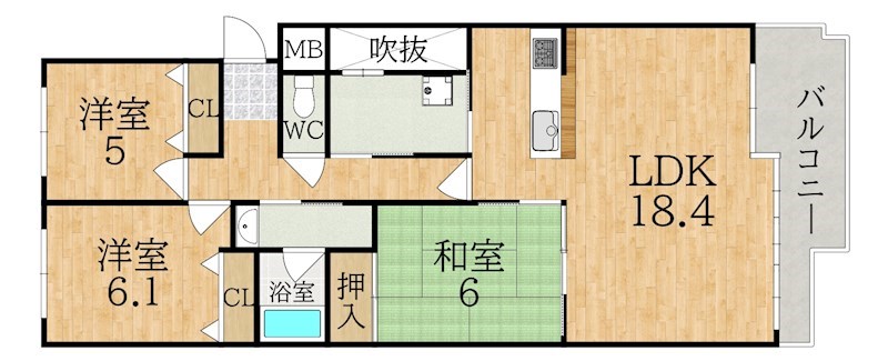 ヴェルナール学園前Ｂ 間取り図