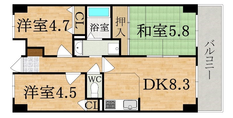 ライオンズマンション大和八木 507号室 間取り