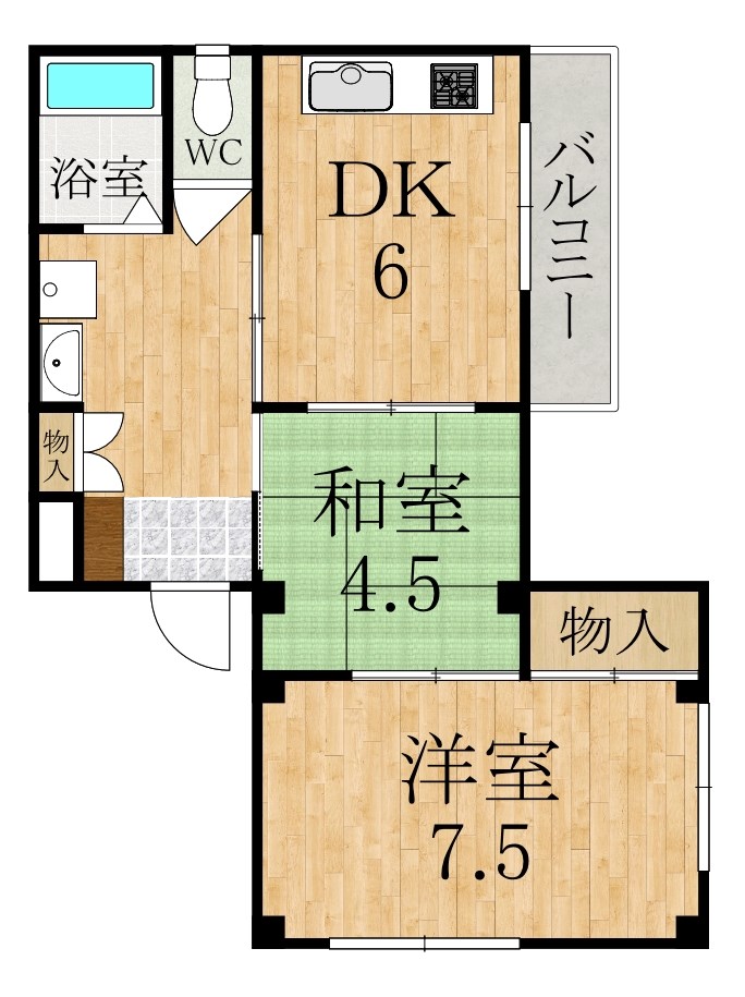 北八木ハイツ 102号室 間取り