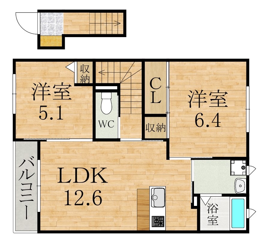 アガーペ八木　C棟 202号室 間取り