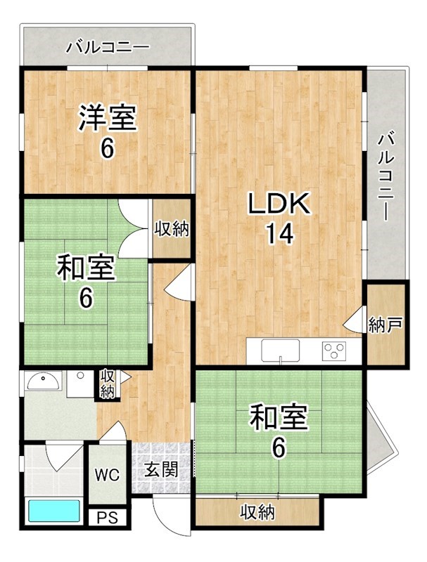 平城朱雀第１住宅31号棟 301号室 間取り
