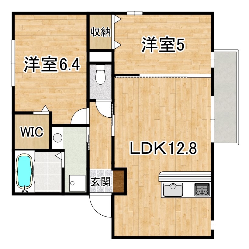 リビングタウンくにみ　Ａ棟 201号室 間取り