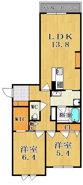 リヴィエール法華寺 203号室 間取り