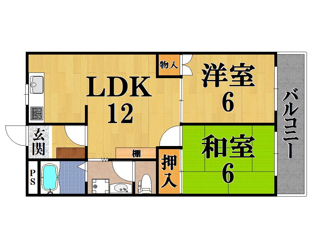 ボヌール西大寺Ｂ棟 108号室 間取り