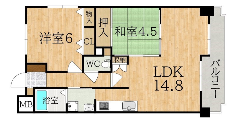 グローバル富雄 502号室 間取り