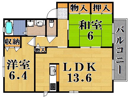 クレストタウンE棟 102号室 間取り