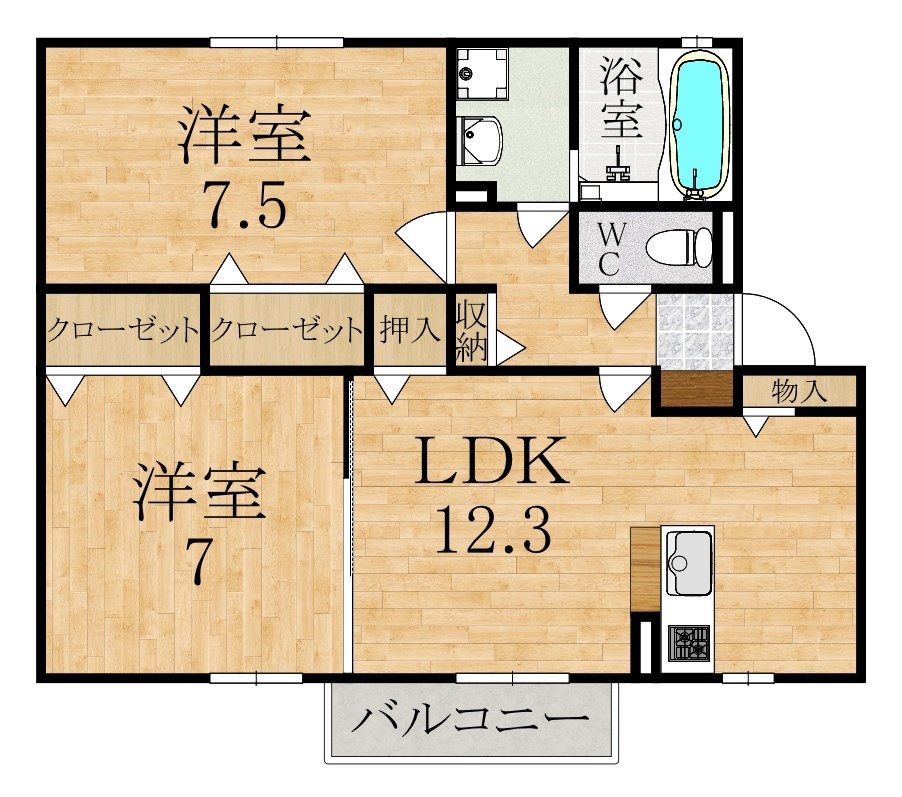 アダージョ　S棟 202号室 間取り