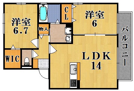 リビングタウン祝園 C201号室 間取り