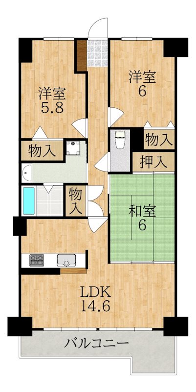 ヴィルヌーブ学園前Ⅲセンフォニ 413号室 間取り