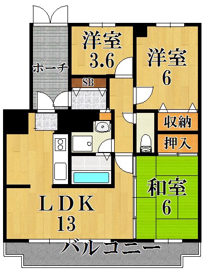 シャンティーあやめ池 107号室 間取り