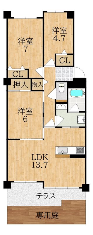 ヴェルナール学園前Ａ 105号室 間取り