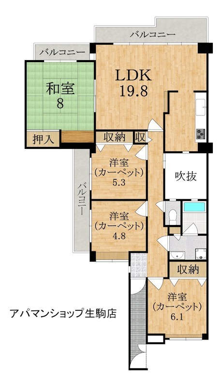 ローレル東生駒 511号室 間取り