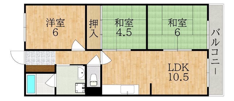 帝塚山ガーデンハイツ２号棟 102号室 間取り