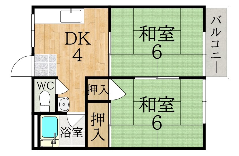 サンハイツ富雄B棟 201号室 間取り