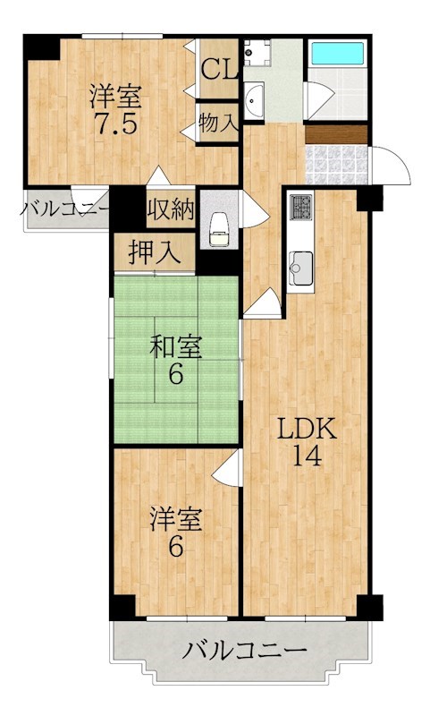 ライオンズマンション学園前 201号室 間取り