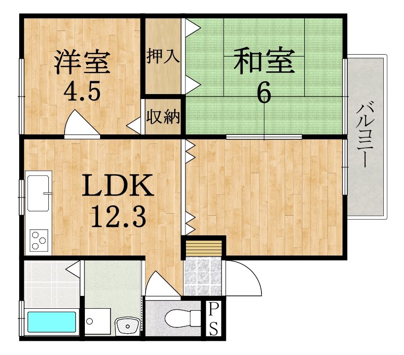 セゾン大軽 203号室 間取り
