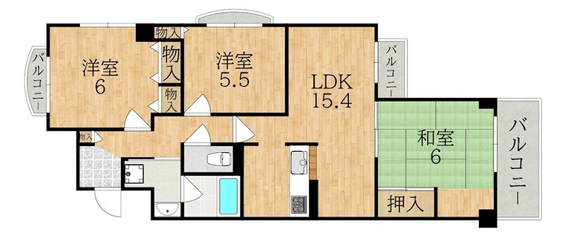 ヴェルナール富雄弐番館 401号室 間取り