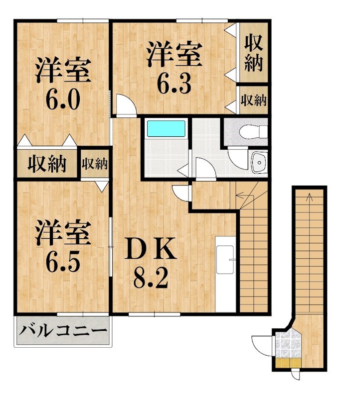 サニーサイド三笠Ｆ棟 201号室 間取り