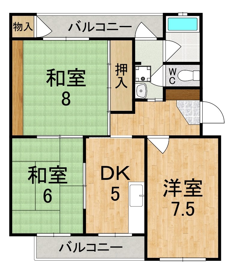 三室山コープタウン2号棟  302号室 間取り