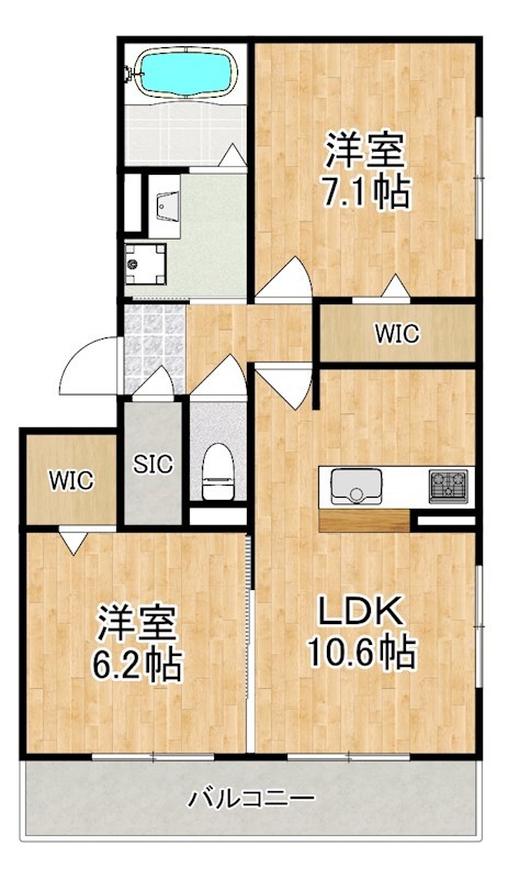 萩Ⅰ　萩Ⅱ　B棟 101号室 間取り