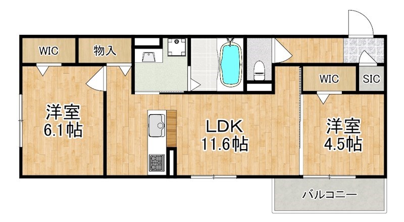 萩Ⅰ　萩Ⅱ　B棟 102号室 間取り
