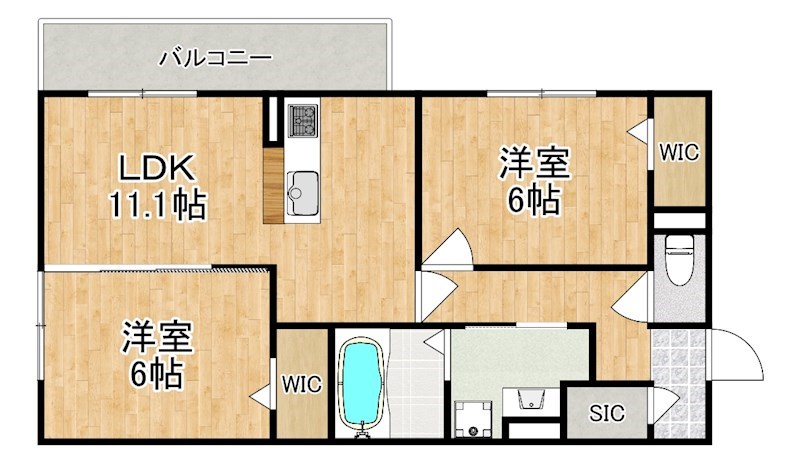 萩Ⅰ　萩Ⅱ　B棟 103号室 間取り