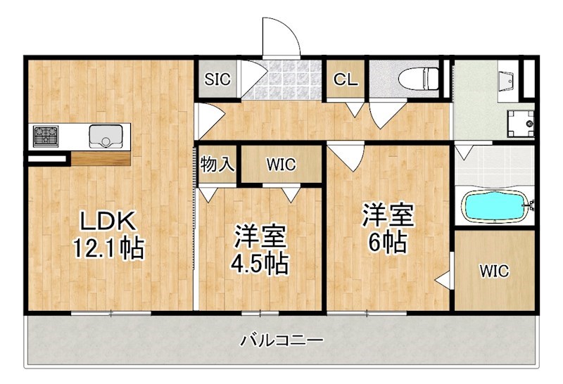 萩Ⅰ　萩Ⅱ　A棟  102号室 間取り
