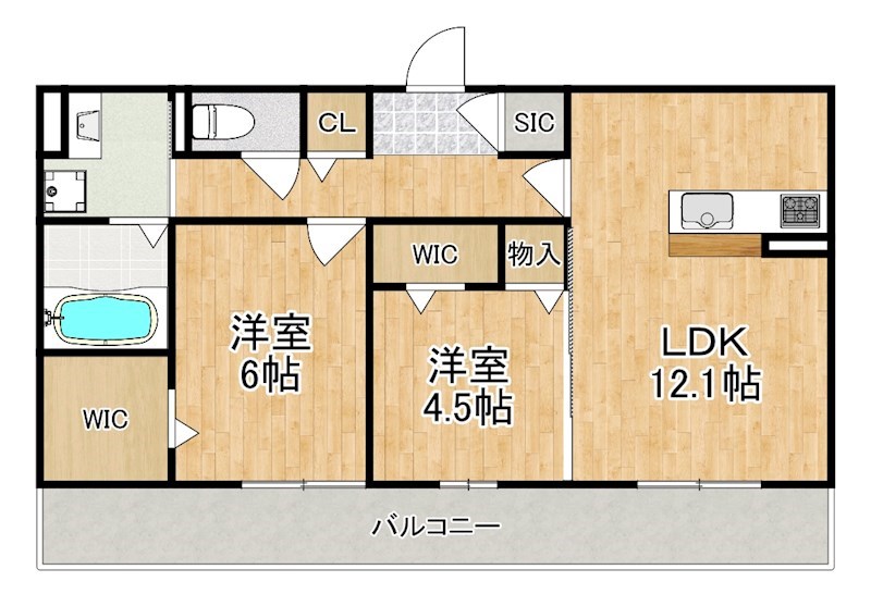 萩Ⅰ　萩Ⅱ　A棟  106号室 間取り
