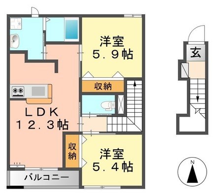 グリーンヒル宝 202号室 間取り