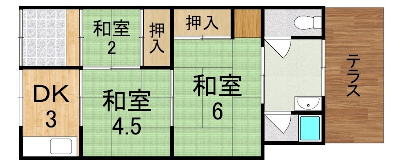 岡田平屋 南2号号室 間取り