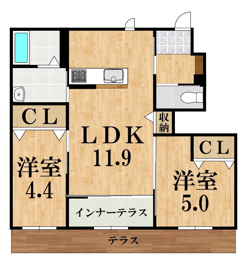 橿原市十市町アパート新築工事 105号室 間取り