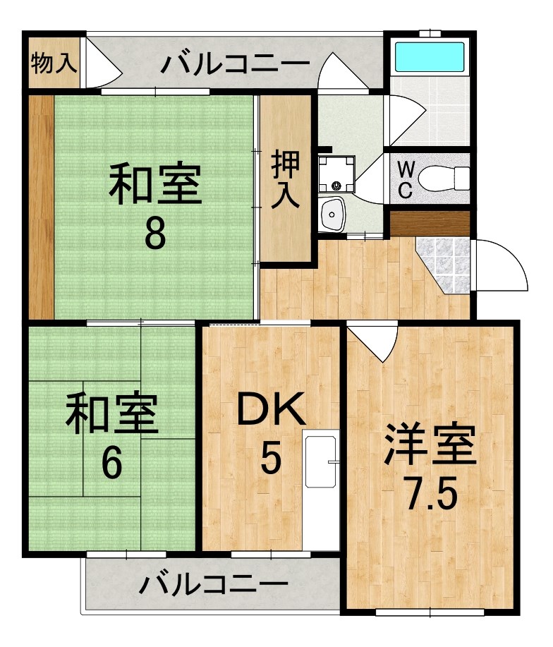 三室山コープタウン2号棟  105号室 間取り