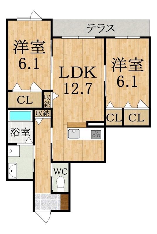 Ｐｒｉｎｃｅｓｓ　Ｃｏｕｒｔ 202号室 間取り