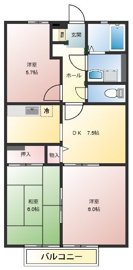 メゾンブルースカイ  102号室 間取り