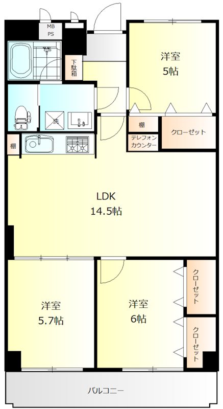 コープ行徳 404号室 間取り