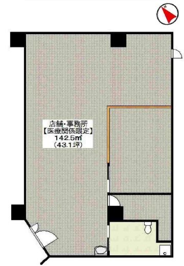 貸店舗・事務所　八尾市 若林町１丁目　広さ約４３坪　医療専門区画　八尾南駅前ビル クロスティ壱番館 間取り
