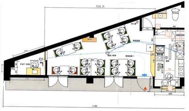 貸店舗・事務所　八尾市 山城町１丁目　広さ約１５坪　飲食店跡　居抜き　路面店　葛城第二ビル 間取り