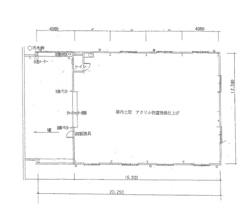 貸倉庫　八尾市 老原８丁目　広さ約６２坪　前面駐車スペース４～５台分あり 間取り