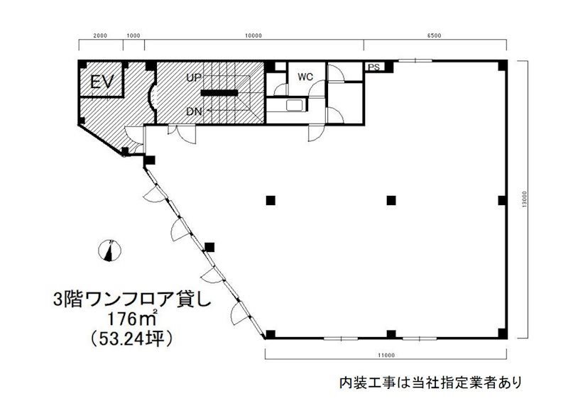 貸店舗・事務所　八尾市 佐堂町3丁目　スケルトン渡し　事務所仕様　M'sビル佐堂 間取り