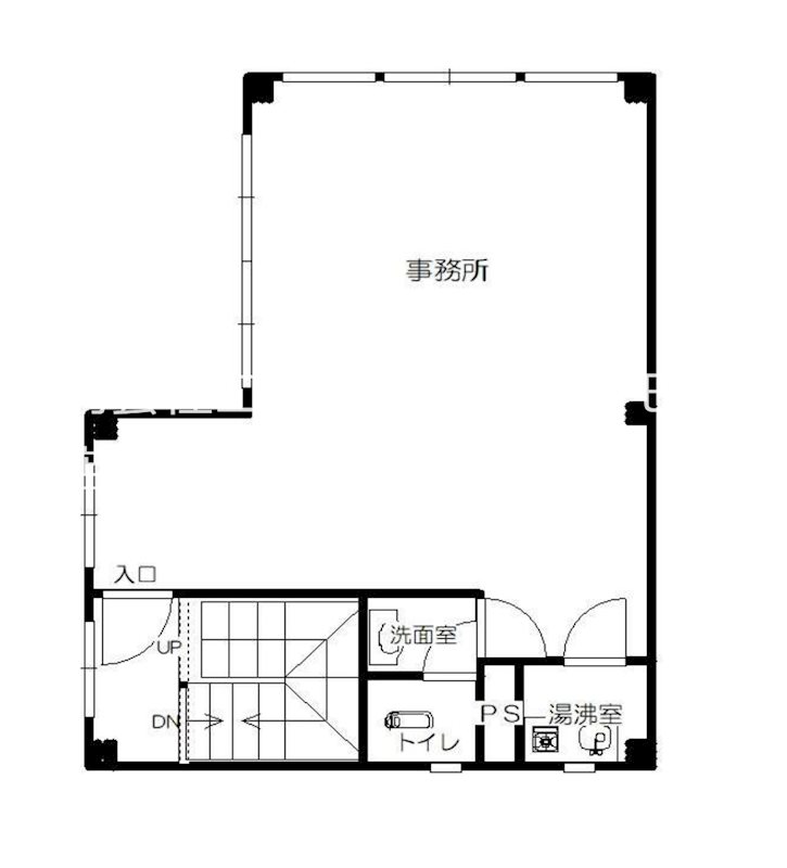 貸店舗・事務所　八尾市 東本町５丁目　広さ約１３坪　事務所仕様　飲食不可　片山ビル 間取り