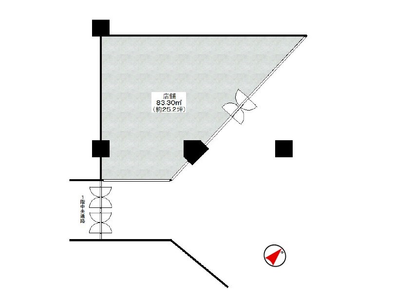 貸店舗・事務所　八尾市 若林町１丁目　広さ約２５坪　飲食店可　八尾南駅前ビル クロスティ壱番館 間取り